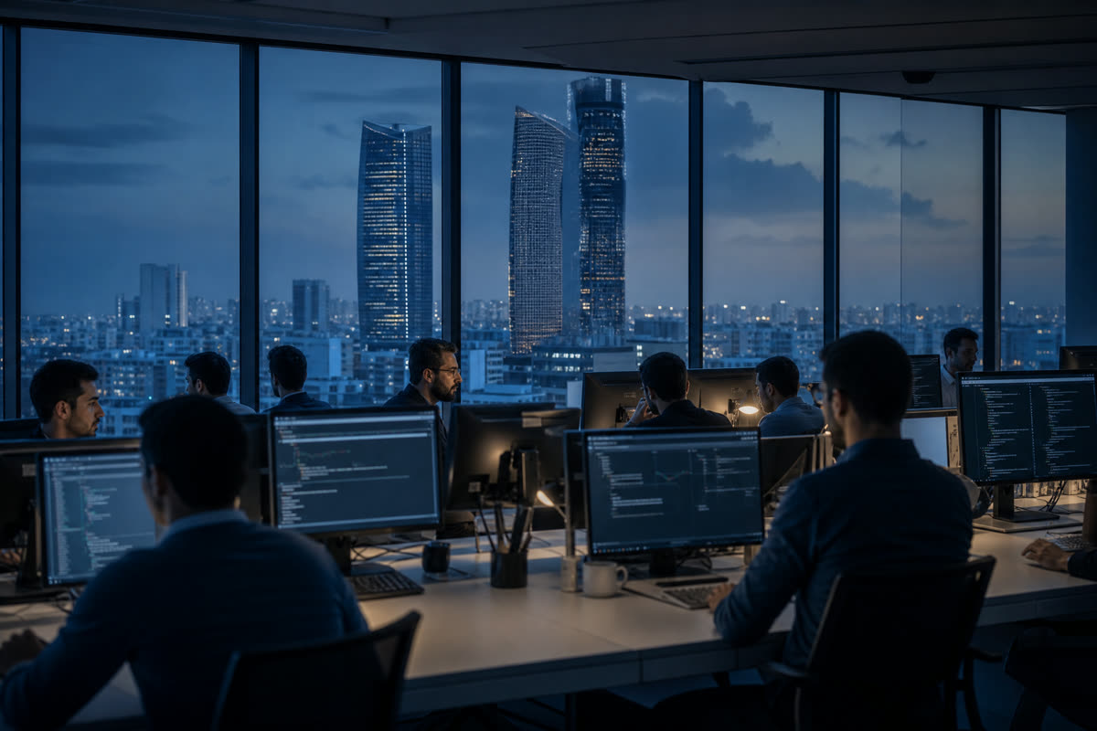 Bureaux modernes à Casablanca, tours de Casablanca Finance City en arrière-plan